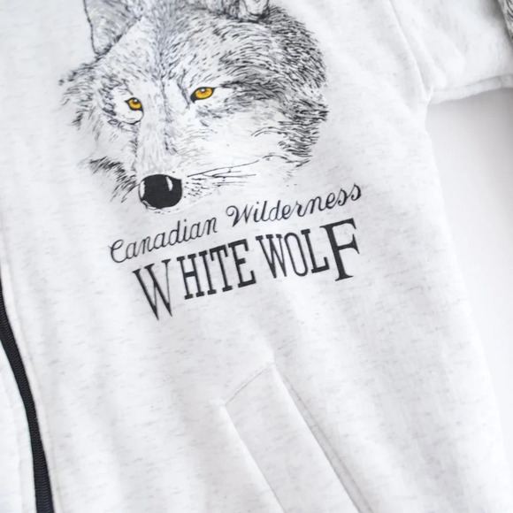 Vintage  T.O.S.H. Sportswear Grey Canadian Wilderness White Wolf Zip Up Hooded - Picture 8 of 13